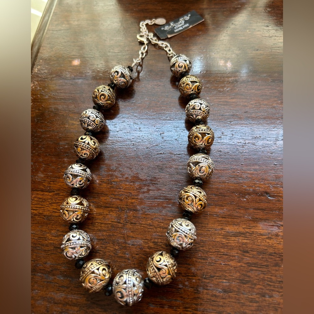 Scroll by Dillard’s Gold and Silver Intricately Carved Beaded Necklace NWT